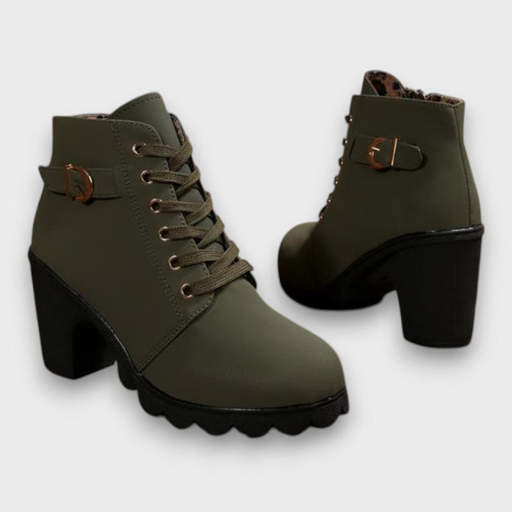 Ardeline – Lace-Up Buckle Block-Heel Ankle Boots