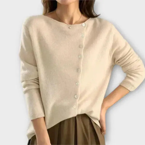 Paige – Soft Cardigan with Asymmetrical Button Placket