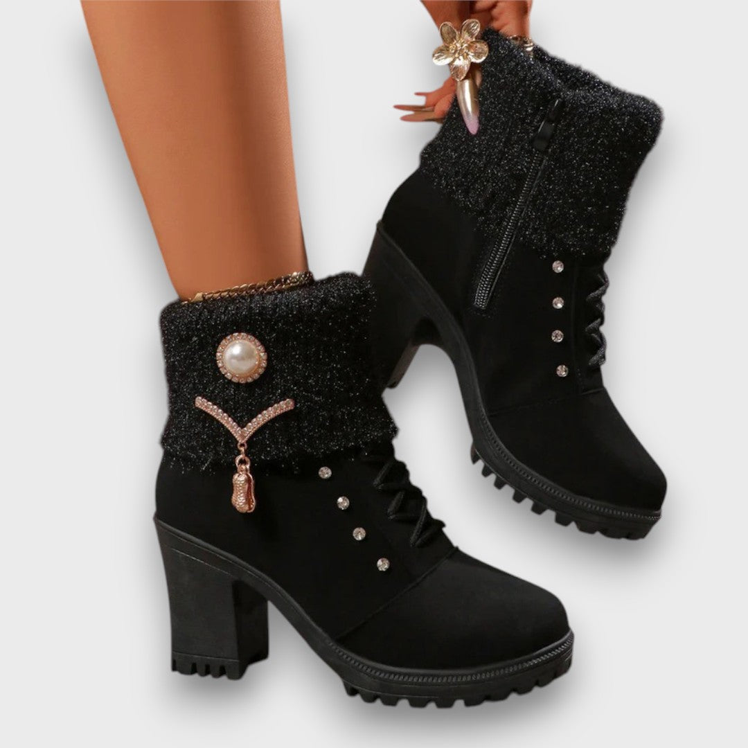 Evarine – Knit-Cuff Heeled Winter Boots