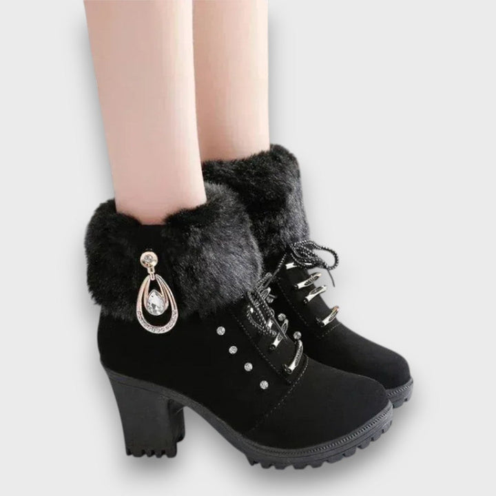 Evarine – Knit-Cuff Heeled Winter Boots